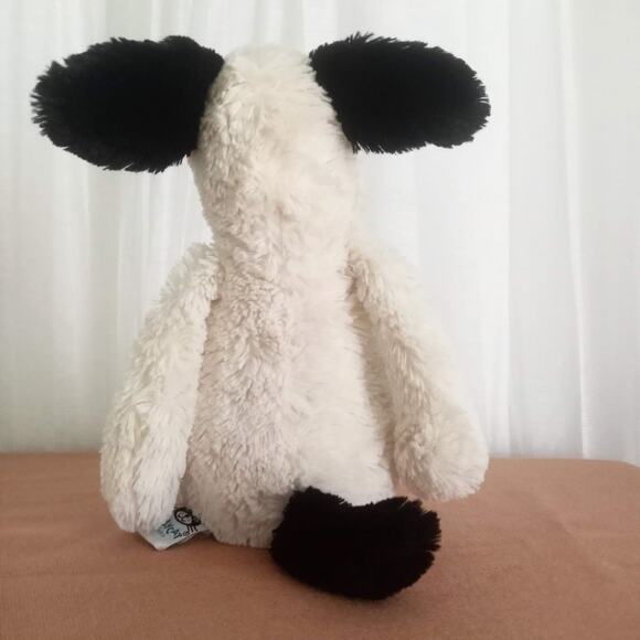 JELLYCAT Bashful Puppy Black White Spots Stuffed Plush Dog 12" Floppy Soft - Picture 2 of 6